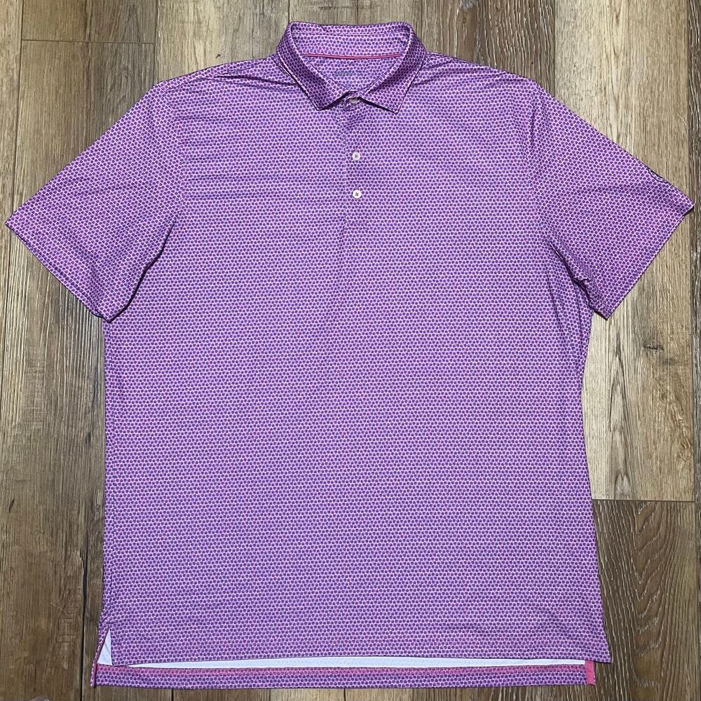 Johnnie-O Crest Polo Mens XL Taffy Purple Geometric Print Performance Golf EUC